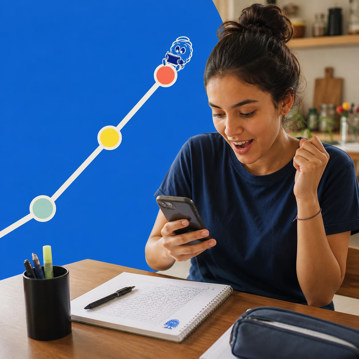 Estudante acompanha pelo celular a evolução da nota da redação